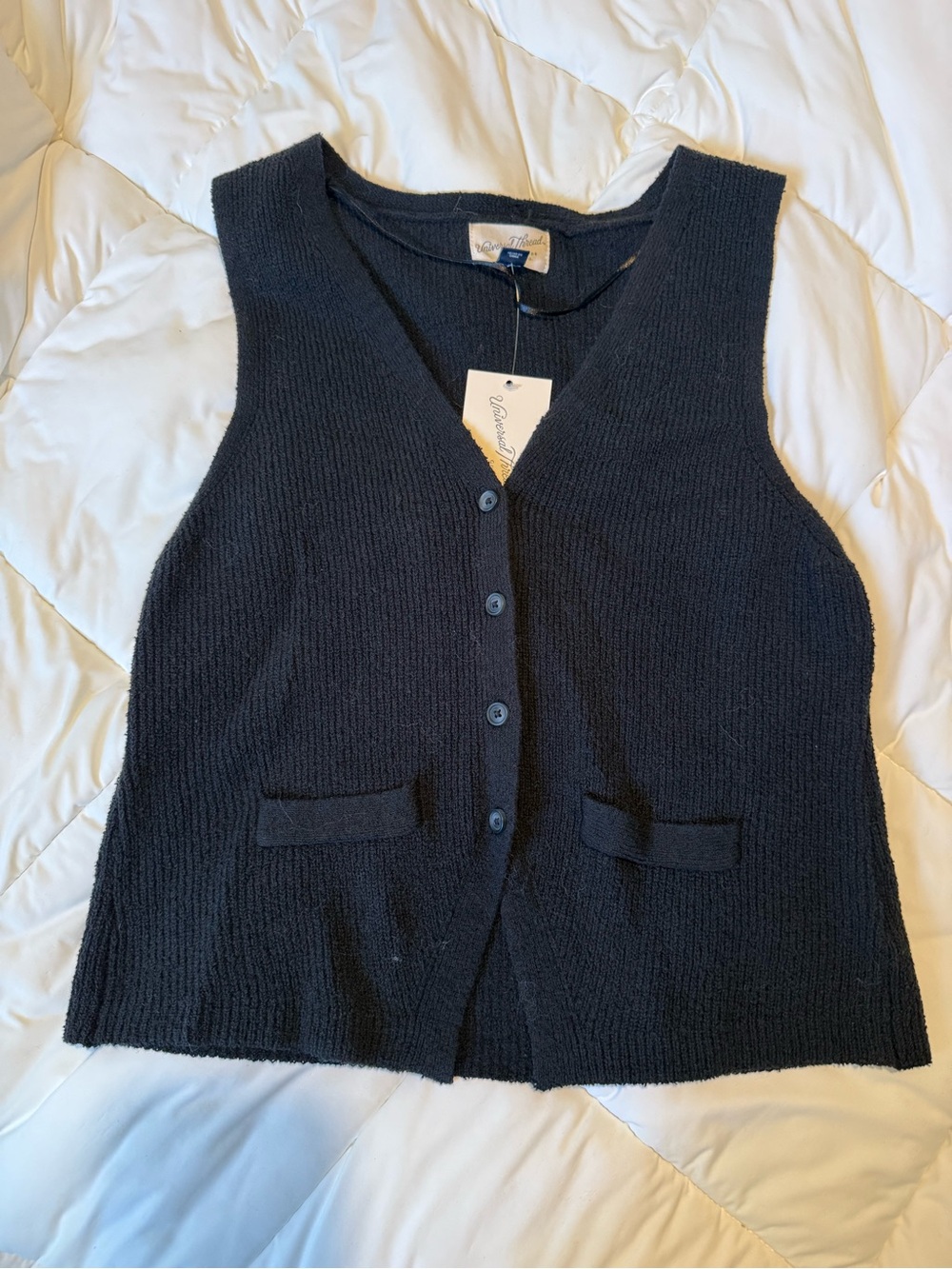 Universal Thread Black V-Neck Button Front Sweater Vest